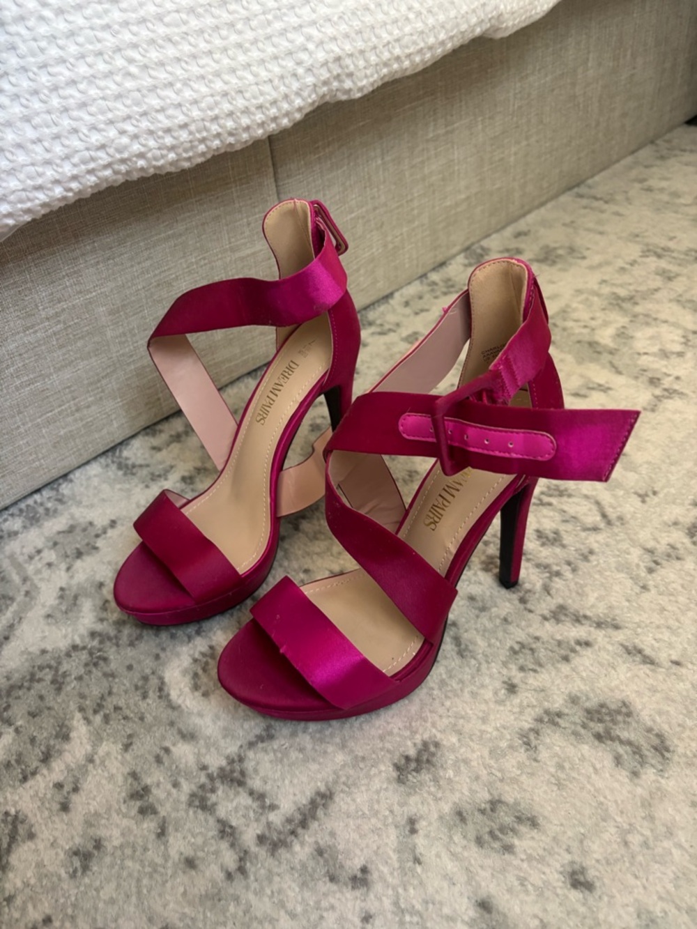 Fuchsia pink Satin Strappy High Heel Sandals
